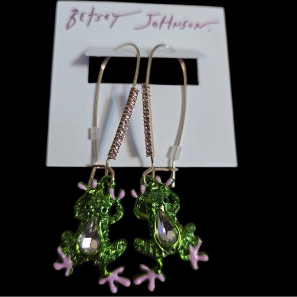 Betsey Johnson Garden Glam Green Pink Crystal Earrings NWT - Picture 2 of 14